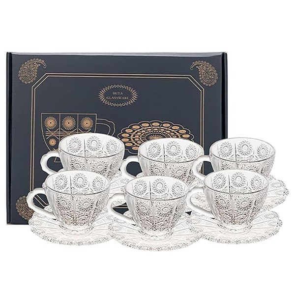 FYUEROPA Glass Coffee Cup Set with Saucer Tempered Glass, for