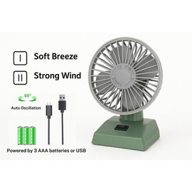 Vintage Mini Oscillating Fan – Battery & USB Powered Retro Desk Fan – Dual Speed Cooling with Automatic Rotation – Stylish Small Decorative Fan for Home & Office