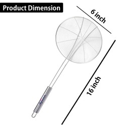 SIGNAMIO® Heavy Duty Professional Standard Stainless Steel Deep Fry Net Spoon Oil Strainer with Steel Handle Jhara,Mesh,Ladle,Wire,Skimmer,Puri Strainer for kitchen-(16 Inch) 1pcs