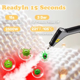 Benustra Handheld Steam Cleaner for Home, 2500W High Pressure Steam Cleaner with 1200ML Water Tank, 6 Speeds and 5 Different Brush Head, Smart Touch Screen and Handle Button Adjustment for Car Kitchen
