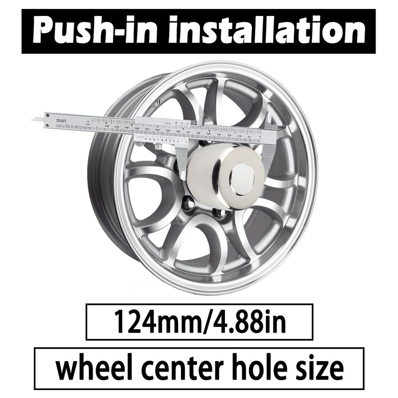 Rheedal 4Pcs 4.88inch Stainless Trailer Wheel Center Caps Push Through