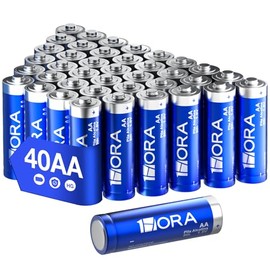 1 Hora Pilas AA, Paquete de 40 Baterias Alcalinas AA industriales LR6 1.5V, Desechables de Alto Rendimiento para Juguetes, Reloj, Despertador, Mando  