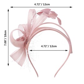 Fascinators for Women, Fascinators Headband, Tea Party Headband, Feather Mesh Hairband for Wedding Cocktail Party (Blush Pink)
