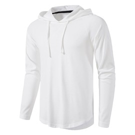 MUSE FATH Men's Fashion Athletic Hoodies Pullover Muscle Fit Workout Gym Sweatshirt Long Sleeve Hooded T-Shirts-White-XL