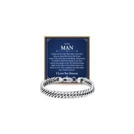 IEFLIFE Gifts for Men Bracelet - Bracelet Gifts for Men from Wife, Anniversary Birthday Gift for Man Husband, 8mm Width Silver Stainless Steel Cuban Link Bracelets Gift for Him Man Jewelry