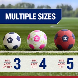 Champion Prodigy Soccer Ball (Size 5, White/Fierce Tide/Very Coral) – Matte Finish, 32-Panel Design, Enhanced Control, PVC Cover & Butyl Bladder, for Indoor & Outdoor Training, Includes 6" Pump