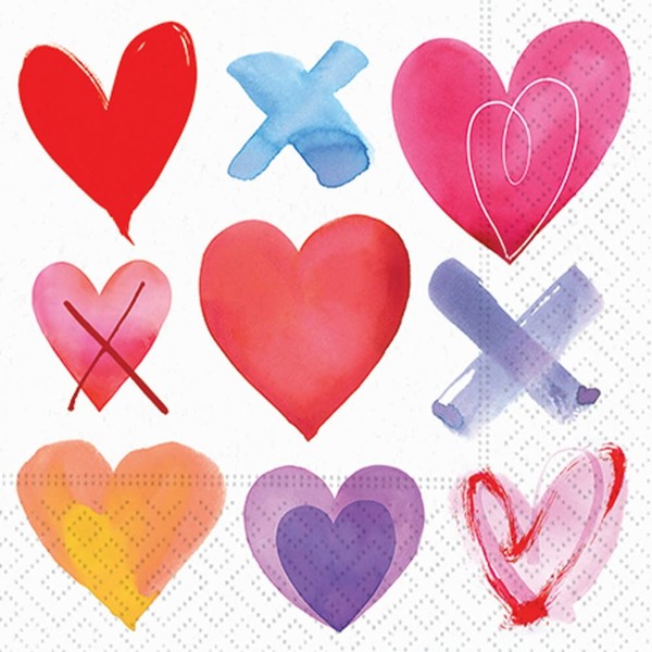 Servilletas de papel decorativas para el día de San Valentín con corazones de 12,7 x 12,7 cm para fiestas de bebidas, decoraciones de corazón, 40 unidades