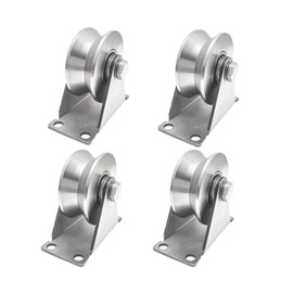 Pulley Wheel Stainless Steel V Groove Plate Casters Heavy Duty Sliding Gate Rollers with Double Ball Bearings Industrial Grade Track Roller Silent Pulley Block for Smooth and Quiet Movement 4pcs