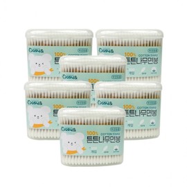 Sterilized Sturdy Wood Cotton Swabs (350P) - 6 Cylindrical Packs for Baby & Cosmetic Use Makeup
