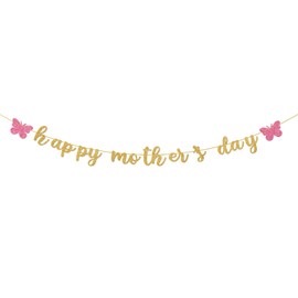 Happy Mother's Day Banner, Mothers Day Sign Decorations for Home, Mother's Day Party Decorations, Glittery Happy Mothers Day Garland for Indoor Outdoor Wall, Porch, Office, Photo Backdrop Decor
