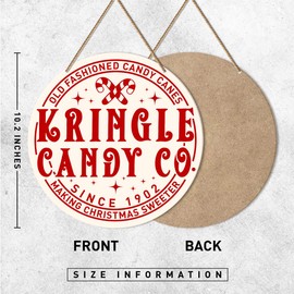 ZODGMED Candy Cane Christmas Wall Hanging Sign, Christmas Decor for Home Kitchen Dining Room Candy Shop Holiday Hanging Sign Xmas Wall Decorations, Kringle Candy Co.