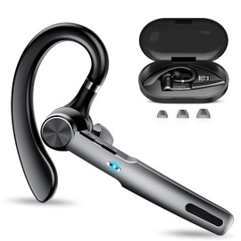 Bluetooth Headset, Wireless Headset with ENC Mic, 60H Talking Time Single-Ear Bluetooth Earpiece V5.3 with Large Charging Case, IP7 Waterproof Hand-Free Headphones for IOS Android Cellphones Black