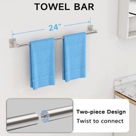 Toilet Roll Holder and Towel Rail Set, Gypie 4 Pieces Brushed Nickel Bathroom Accessories Set, Metal Bathroom Hardware Set Includes 24″ Towel Rail, Toilet Roll Holder, Towel Ring, and Wall Hook