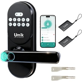 UMIK UMIKSMART Smart Fingerprint Door Lock with Handle, Keyless Front Door Lock with Tuya App, Auto-Lock, Easy Installation Suitable for Home, Bedroom, Apartments, Garage, Office Black