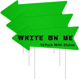 Blank-Arrow-Signs with Stakes 10 Pack 17 x 6 Inches Wedding Directional Yard-Signs with Stakes, This Way Arrow Yard Signs Birthday Party Signs Arrow - Green