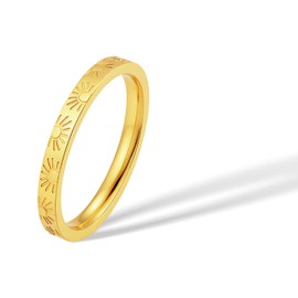 munone 2mm Sunshine Engraved Ring for Women Men,18k Gold Plated Titanium Stacking Rings,You Are My Sunshine Statement Bands