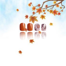 Fall Leaves Press on Nails 24 Pcs Winter Tree Acrylic Fake Nails Short Square Thanksgiving Glossy Orange Fallen Leaves False Nails Gel Glue on Nails Manicure Maple Stick on Nails for Coquette Women