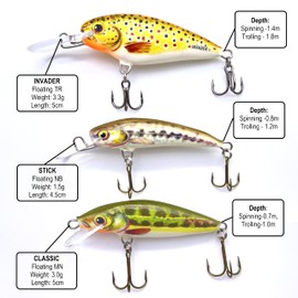 EVERBAY Dorado Fishing Lures Set - Artificial Hard Crank Baits- Fishing Tackle, Swimbaits for Brown Trout for Freshwater, Floating & Sinking Ultra-Sharp Hooks, 3pcs (Brown Trout)