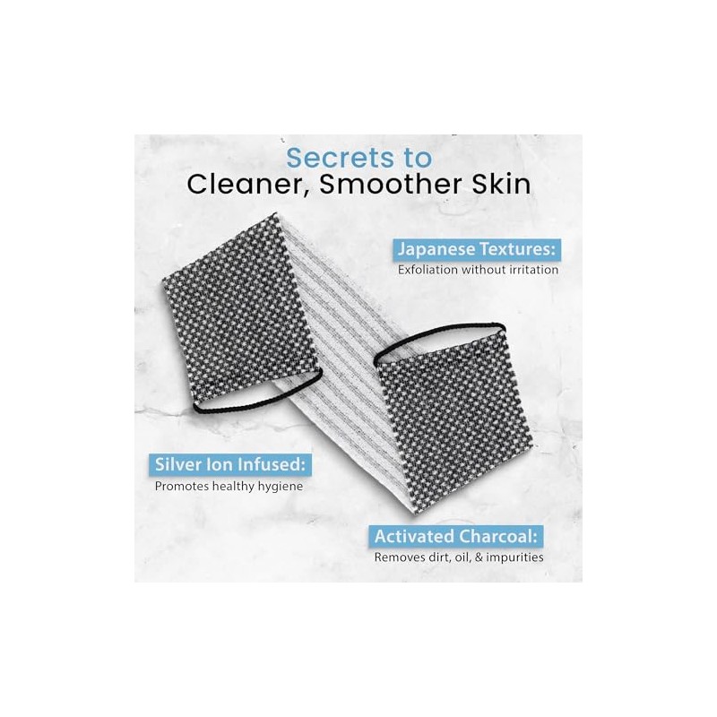 Paño Japonés Exfoliante Espalda Cuerpo Paquete Carbón Iones Plata Asas