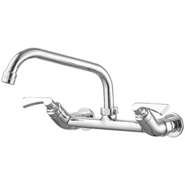 BWE Kitchen Faucets Wall Mount 8 Inch Center Commercial Utility Sink Faucets Dual Handle with 8" Swivel Spout, Kitchen Laundry Faucet Restaurant Brass Construction, Chrome