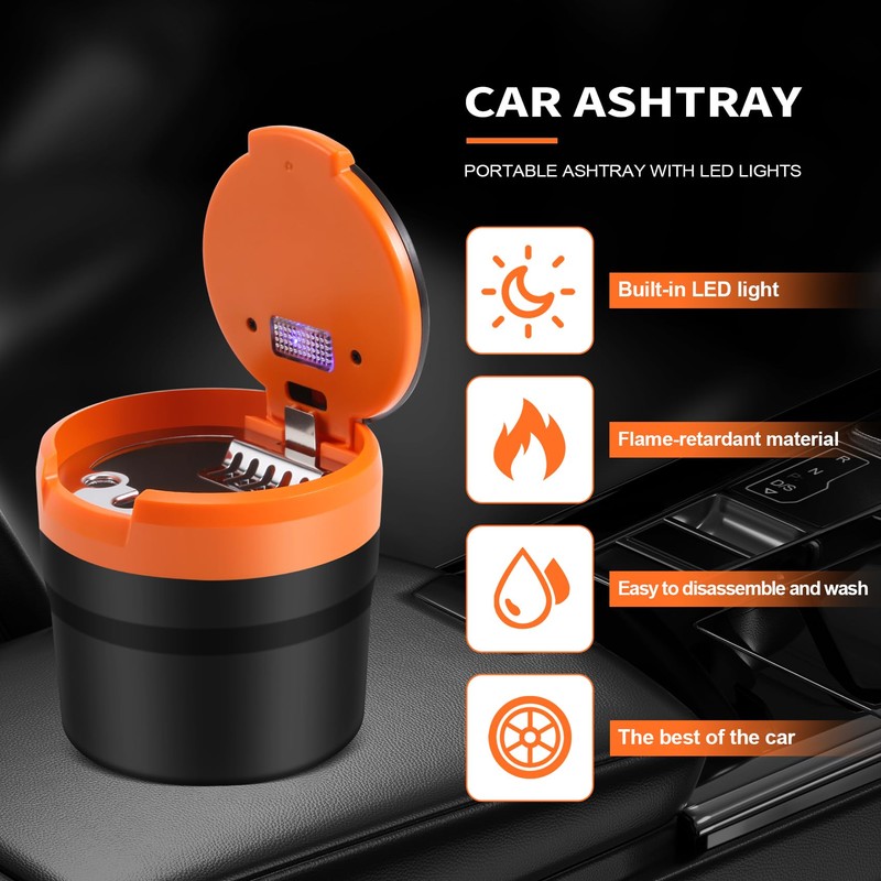 dieyyuca Portable Ashtray with LED Light Auto Cup Holder Ash