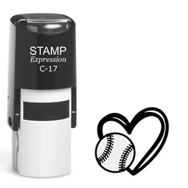 stampexpression - Double Heart with Baseball Sports Self Inking Rubber Stamp - Black Ink (A-62964)