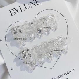 Transparent Silver Handmade Nail Tips Ice Clear Nail Tips - Short Coffin / 투명 실버 수제네일팁 얼음 클리어 네일팁 - 숏코핀
