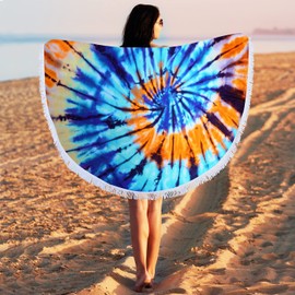 Benefeet Sox Beach Towel Large Round Beach Blanket Microfiber Quick Dry Beach Towels Tassels Throw Bohemian Roundie Swim Pool Circle Towel, 59 Inches-Tie Dye