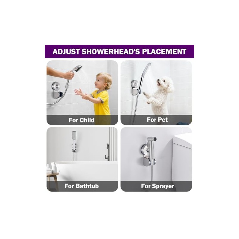 Adjustable Suction Cup Shower Holder - Stainless Steel Bracket
