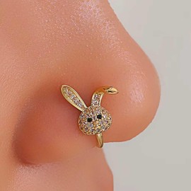 Andelaisi Boho Crystal Rabbit Clip On Nose Ring Vintage Rabbit Fake Nose Ring Gold Bunny Rabbit Faux Clip On Nose Ring Rabbit No Piercing Nose Ring Jewelry for Women