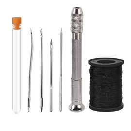Bavane Stainless Steel Awl Shoe Repair Tool, 4 Needles Sewing Awl Hand Stitcher Shoe Repair Tool Kit with 50m Nylon Cord Thread for DIY Leather Craft (Repair Tool+Black Thread)