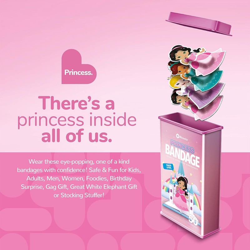 BioSwiss Bandages, Princess Shaped Self Adhesive Bandage, Latex Free Sterile