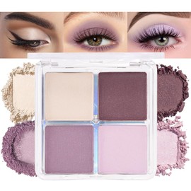 evpct 4 Colors Smoky Shimmery Eyeshadow Quad Palette for Women Day Night Longwear, Nude Pink Mauve Dark Purple Eyeshadow Palette Matte Shimmery Multi-Shades, Velvety Soft Feel Crease Smudge Proof 02