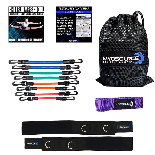 Cheer Kinetic Bands - Flexibility Fitness Training Kit for Cheerleaders - Leg Resistance Bands, Stunt Strap, Digital Training Downloads (User Weight is More Than 110 lbs (50 kg) Purple Stunt Strap)
