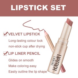 Lipstick Lip Liner Set, Matte Lip Gloss, Nude Lipstick Set Highly Pigmented Waterproof Lipgloss, Non-Stick Cup Lip Stain, Velvet Pink Lip Tint Stain Lip Balm For Women