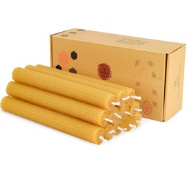 12 PCS Beeswax Taper Candles Hand Rolled - Smokeless Dripless -Natural Scent - 8 Inch in Natural Yellow