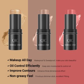 MKNZOME 3pcs Contour Highlighter Blush Sticks, Bronzer Stick Cream Contour Kit for Cheeks, Lips, Eyes, Highlighter Makeup Stick with Makeup Brush and Sponge, Long Lasting, Waterproof, Smooth