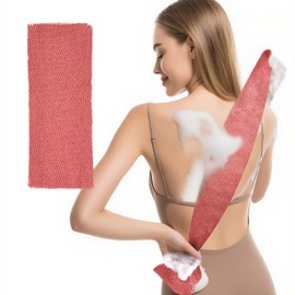 Woyinger 1PCS African Exfoliating Net Sponge, Long-Strip Back Scrubber, Body Exfoliator Shower Bath Accessories (Peach Red)