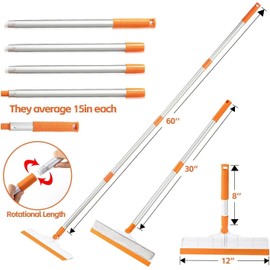 BURFERLY Window Squeegee for Home, Professional Window Cleaning Squeegee Kit with 60" Long Aluminium Handle, 12'' Squeegee, Microfiber Scrubber and 2 Refill Pads for Bathroom, Car Windows (Orange)