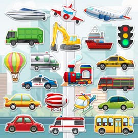 Whaline 40Pcs Transportation Thick Gel Clings Vehicle Window Gel Decals Cute Police Cars Planes Ship Bus Trains Window Gel Stickers for Toddlers Home Classroom Nursery Decor Car Party Supplies