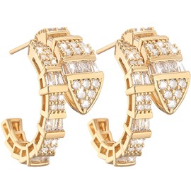 Golden Women's Earrings Silver 925 Stud Earrings, Gold Women's Earrings with Cubic Zirconia Silver Earrings Women's 925 Hypoallergenic, Gift for Women, Silver