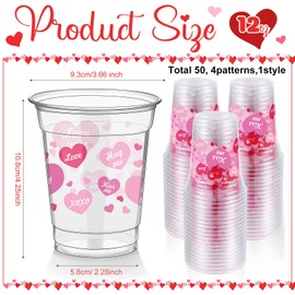 FoldTier 50 Pcs Valentine's Day Heart Plastic Cups Bulk 12 oz Valentines Conversation Clear Disposable Cup Love Heart for Juice Coffee Drink Wedding Birthday Party Supplies(Pink)