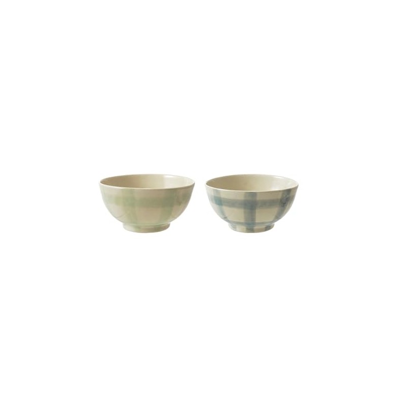 Creative Co-Op 2-Piece Hand-Painted Stoneware Bowl Set with Grid Pattern,