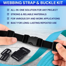 TECEUM Buckles & Strap Kit – 1" Black Nylon Webbing 10 (yd) – 8 Heavy Duty Adjustable Plastic Buckles – 16 Tri-Glide Slide Clips – 3 Metal D-Ring – Ideal Straps for Arts Crafts Outdoors Indoors DIY
