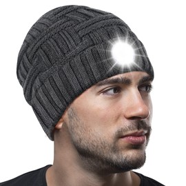 Gifts for Men LED Beanie with Light - Stocking Stuffers for Men Christmas Birthday Gift Idea for Dad Husband, Warm LED Hat Headlamp Cap for Winter Night Running Camping Hunting Fishing