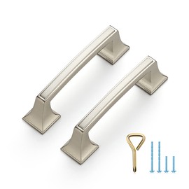 Ravinte 10 Pack Kitchen Cabinet Handles Drawer Pulls Brushed Nickel 3 inch Hole Centers Sturdy Big Square Base Kitchen Cabinet Pulls Kitchen Cabinet Hardware Drawer Handles