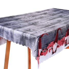 150 x 180 cm Party Tablecloth Christmas Rectangular Polyester Tablecloth Reusable Table Runner with Gnome Motif Washable Table Linen for Party Christmas Birthday Garden Kitchen etc.
