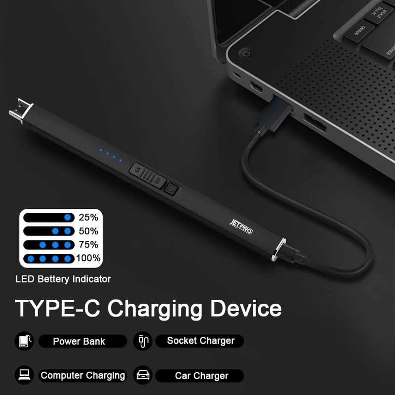 JETPRO Electric Arc Windproof Lighter Flameless USB Rechargeable Lighter with