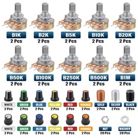 ALLECIN 80Pcs WH148 Potentiometer Kit 1K 2K 5K 10K 20K 50K 100K 250K 500K 1MK Ohm 15mm Shaft Single-Joint Linear Potentiometers 3Pins Set Variable Resistors with Plum Knob Cap and Aluminum Alloy Knobs