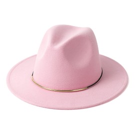 HUDANHUWEI Womens Fedora Hats with Belt Buckle Wide Brim Panama Fedora Cap A-Pink